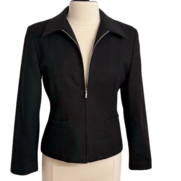 Sag Harbor Petite Women's Long Sleeve, Front Zipper Closure Blazer Jacket, Black - Picture 6 of 8